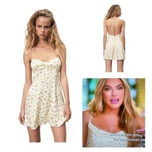 NWT ZARA Cream Micro Floral Open Back Mini Slip Dress Large Blogger Favorite